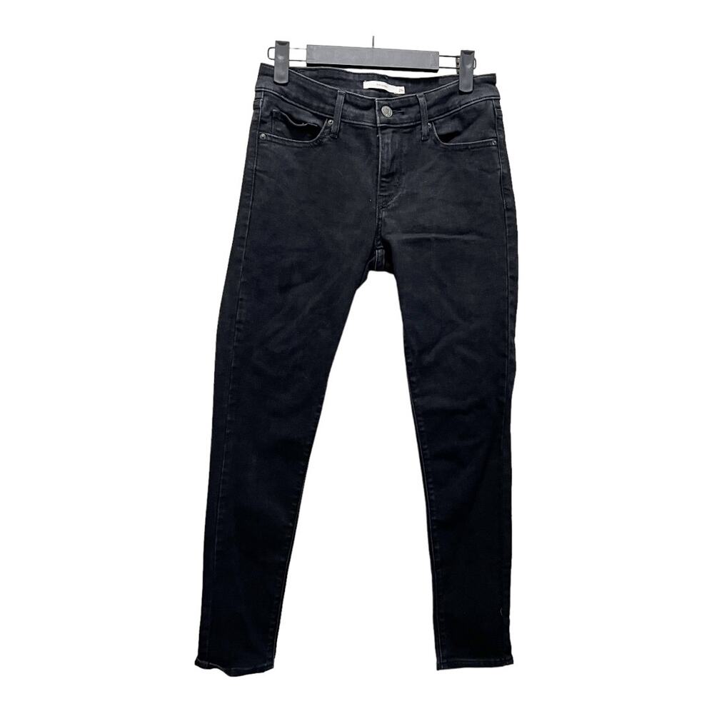 Levi's 711 Skinny Jeans Black Denim Cotton Stretch Mid-Rise Dark Wash Sz 26